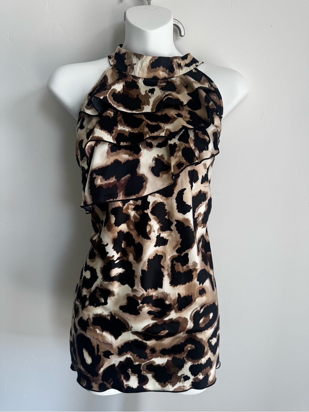 Maurices Halter Leopard Print Ruffle Tank - Brown/Black/Cream